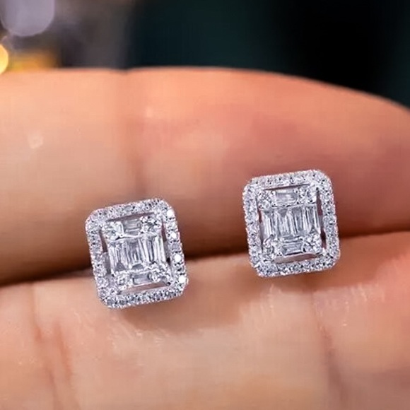 🔵𝟲𝟱%𝗢𝗙𝗙 𝗯𝘂𝗻𝗱𝗹𝗲𝘀 𝟯+🔵 NEW 925 CZ Paved Rectangular Fancy Earrings - Picture 11 of 13